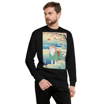 Dog Akita Funny Japanese Ukiyo-e Unisex Premium Sweatshirt - Black / S