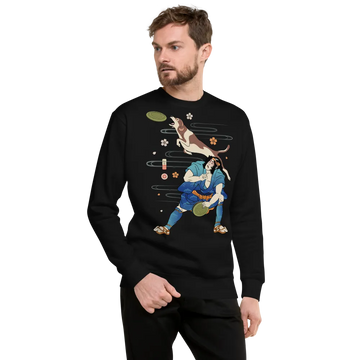 Disc Dog Samurai Japanese Ukiyo-e Unisex Premium Sweatshirt - Black / S