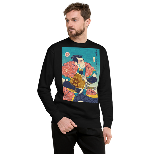 Samurai Bitcoin Mining Ukiyo-e Unisex Premium Sweatshirt - Black / S