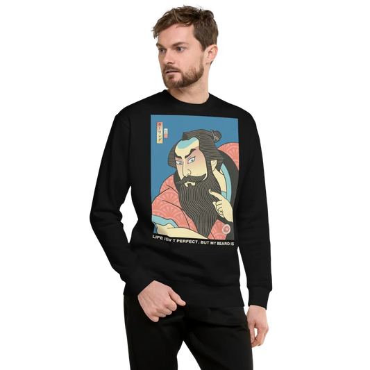 Samurai & Beard Japanese Ukiyo-e Unisex Fleece Pullover - Samurai Original