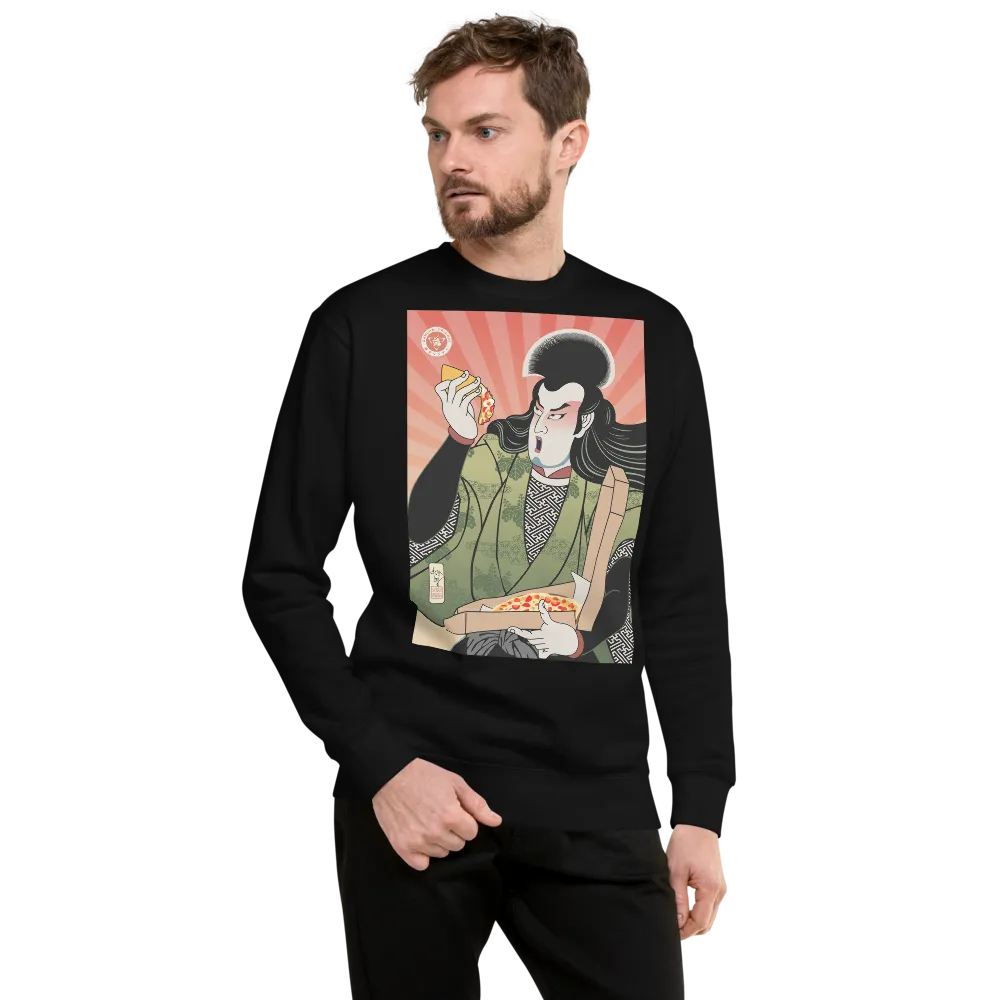 Samurai & Pizza Fast Food Japanese Ukiyo-e Unisex Fleece Pullover - Samurai Original