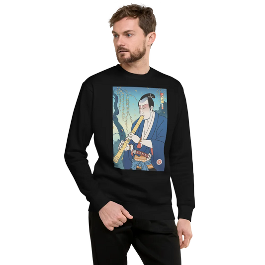 Samurai Play Shakuhachi Bamboo Flute Ukiyo-e Unisex Premium Sweatshirt