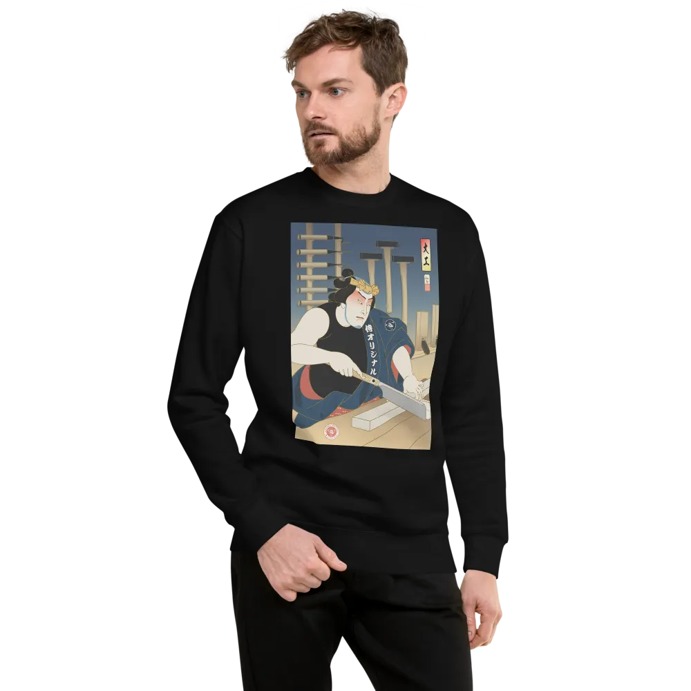 Samurai Carpenter 4 Wood Artisan Ukiyo-e Unisex Fleece Pullover - Samurai Original