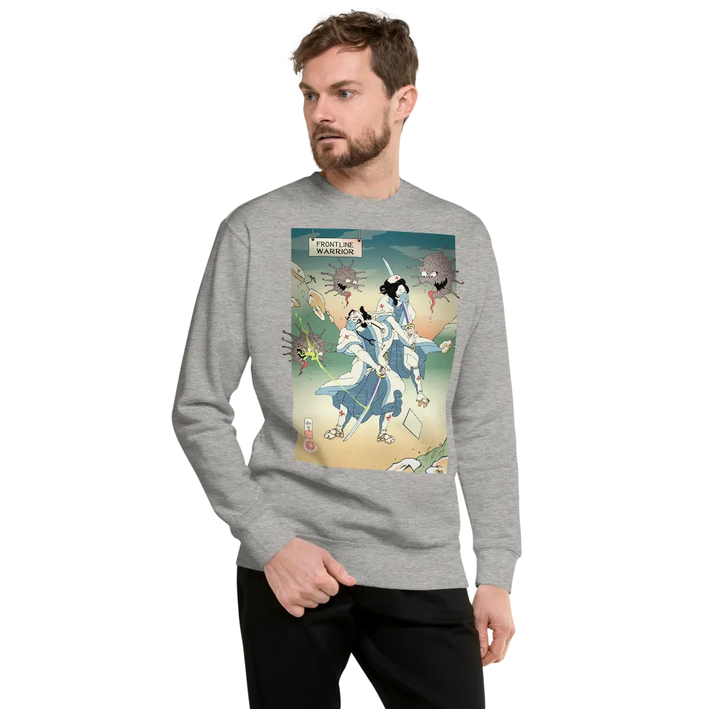 Doctor Nurse vs Virus Demon Japanese Ukiyo-e Unisex Premium Sweatshirt - Carbon Grey / S