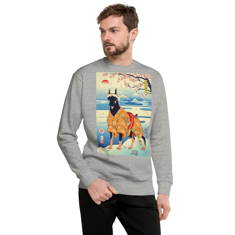 Dog Doberman Pinscher Japanese Ukiyo-e Unisex Premium Sweatshirt - Carbon Grey / S