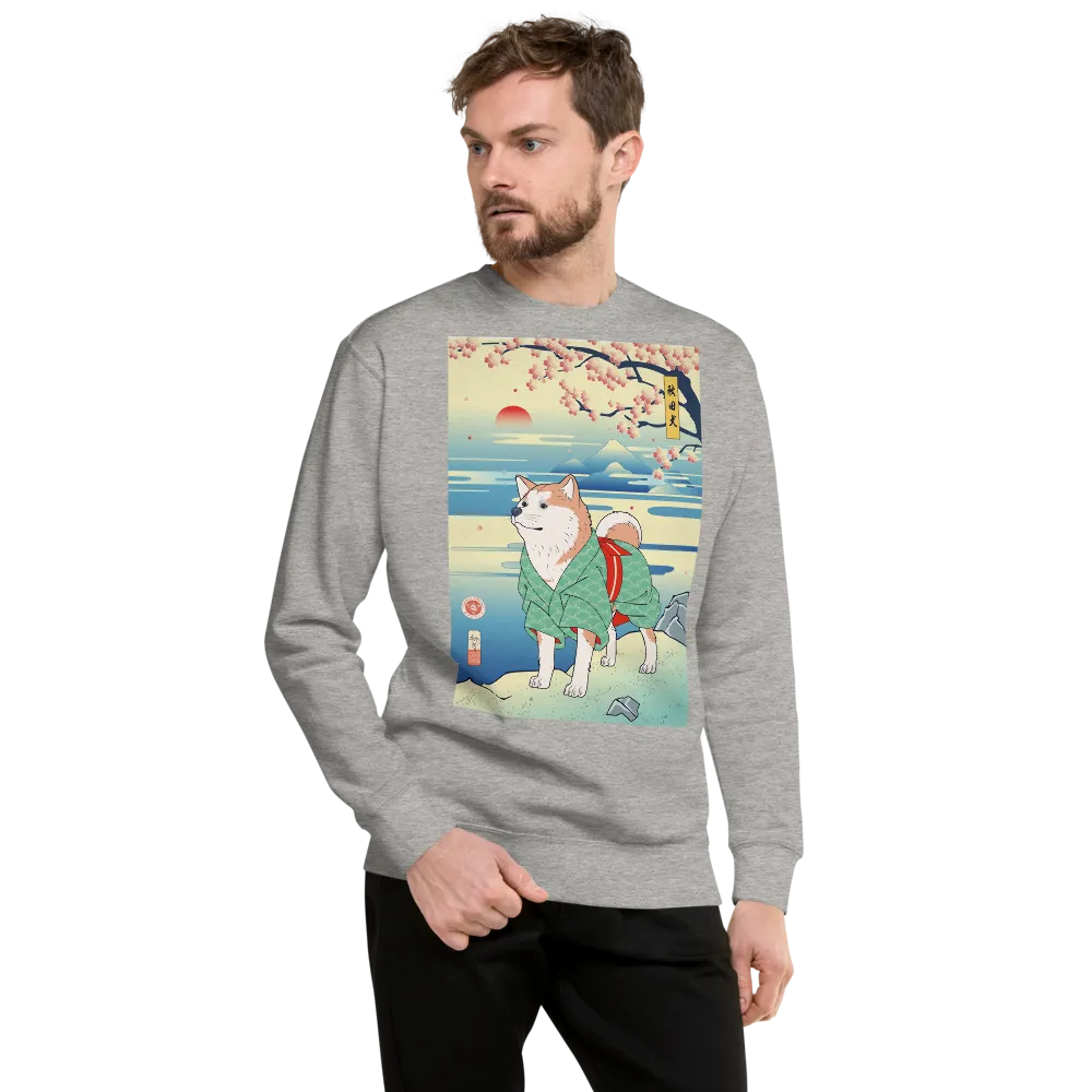 Dog Akita Funny Japanese Ukiyo-e Unisex Premium Sweatshirt - Carbon Grey / S