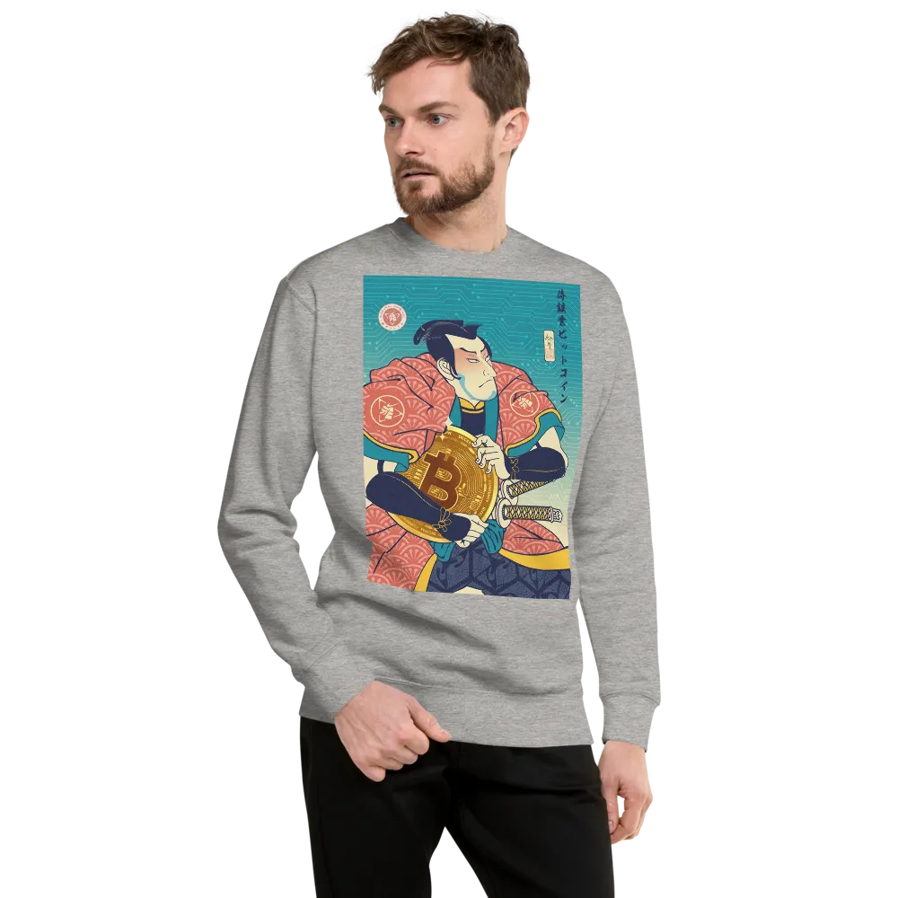 Samurai Bitcoin Mining Ukiyo-e Unisex Premium Sweatshirt - Carbon Grey / S