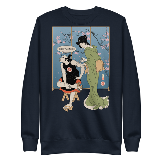 Samurai I Got Vaccinated Ukiyo-e Unisex Premium Sweatshirt - Navy Blazer / S