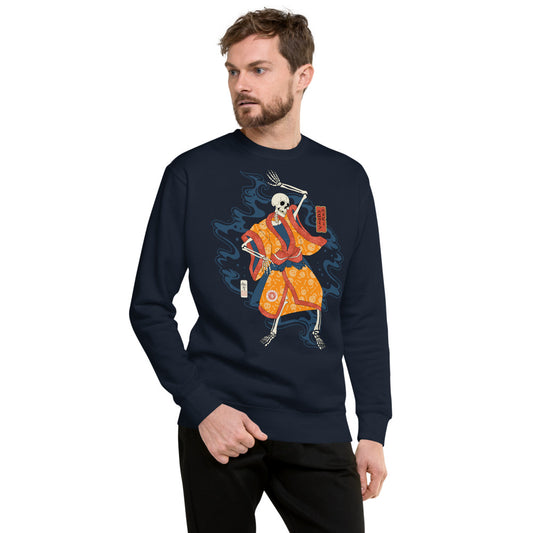 Halloween Dancing Skeletons Japanese Ukiyo-e Unisex Premium Sweatshirt - Navy Blazer / S