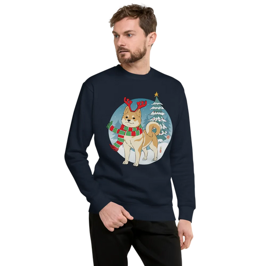 Dog Shiba Funny Christmas Japanese Ukiyo-e Unisex Premium Sweatshirt - Navy Blazer / S