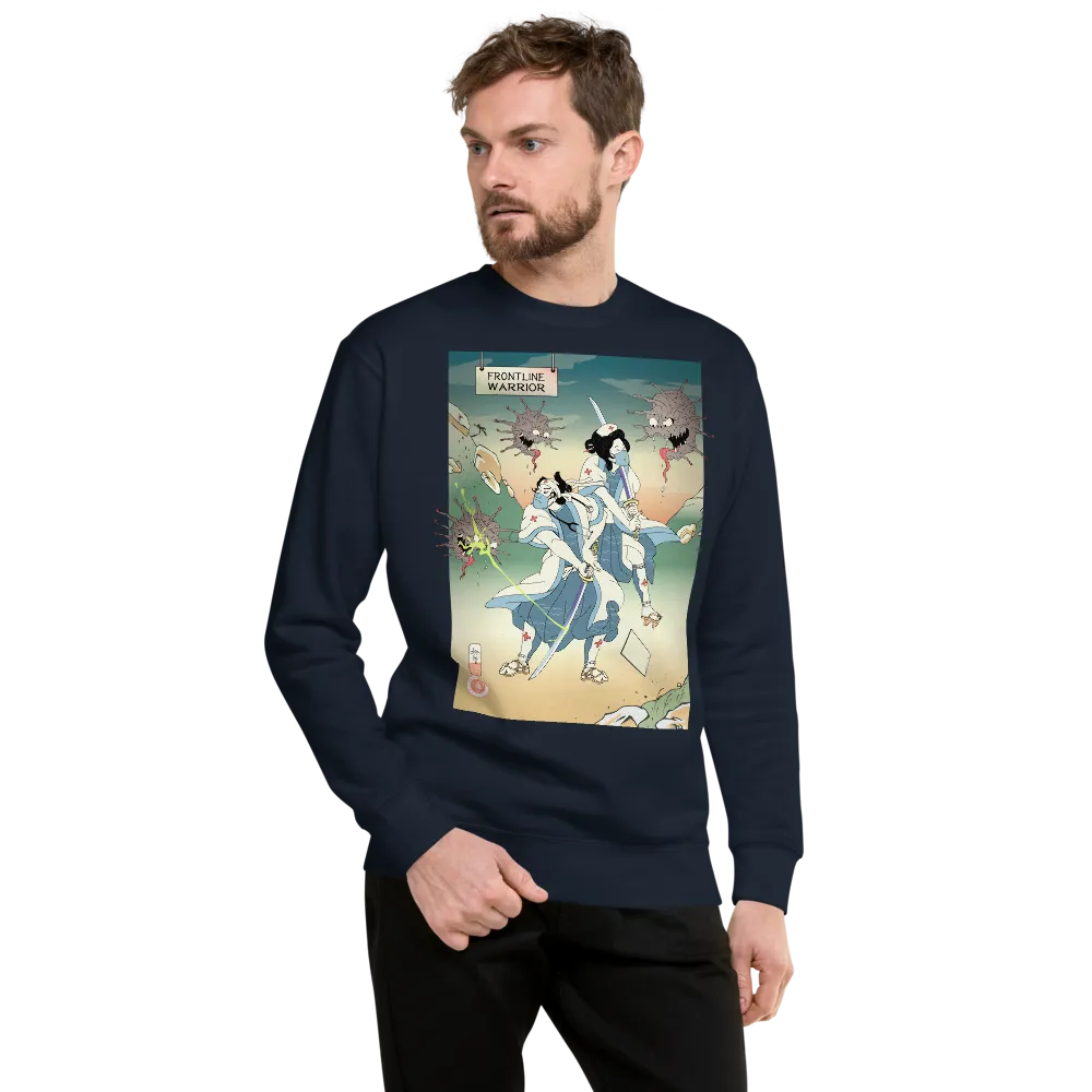 Doctor Nurse vs Virus Demon Japanese Ukiyo-e Unisex Premium Sweatshirt - Navy Blazer / S