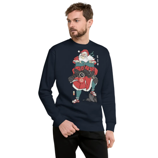 Santa Claus Photographer Camera Ukiyo-e Unisex Premium Sweatshirt