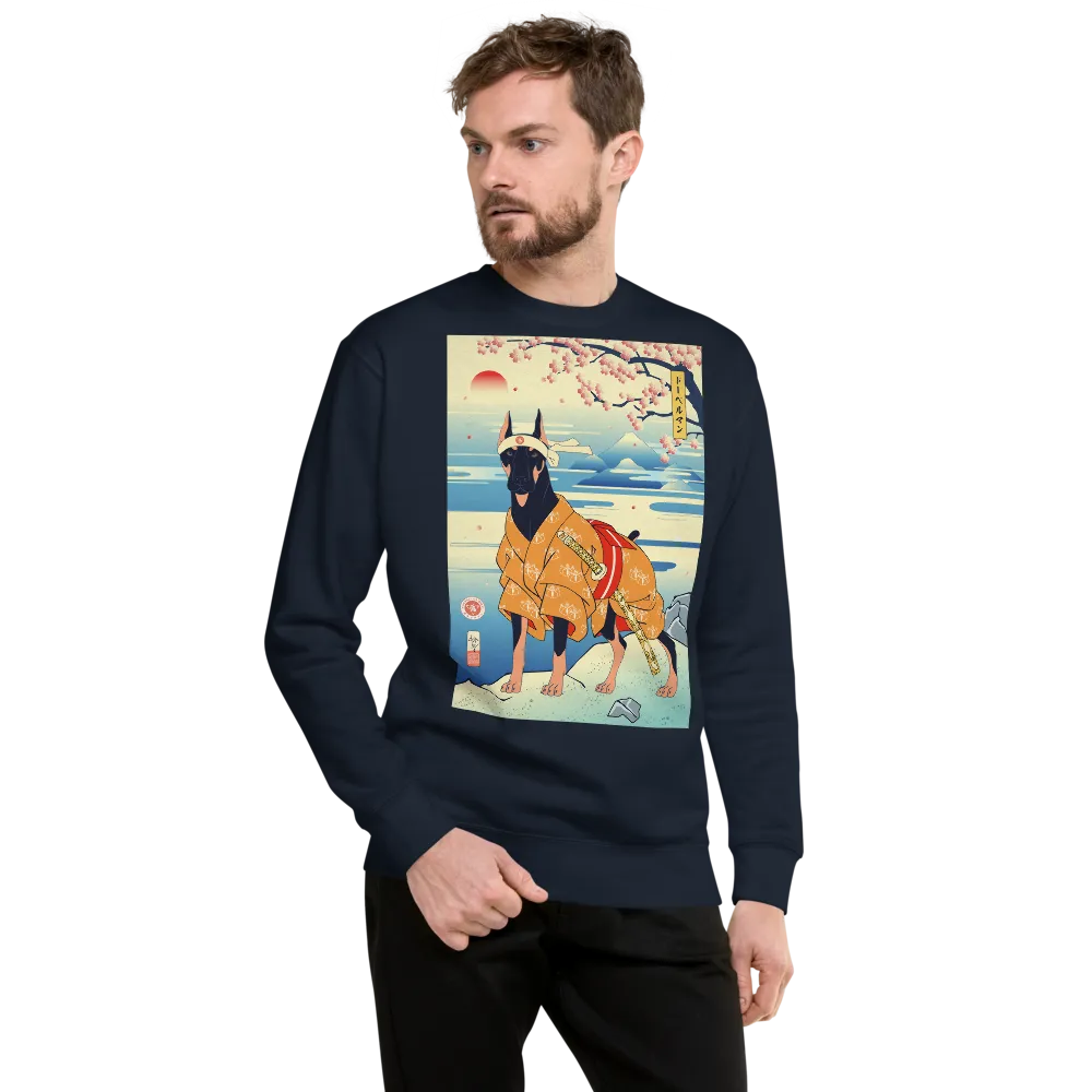 Dog Doberman Pinscher Japanese Ukiyo-e Unisex Premium Sweatshirt - Navy Blazer / S