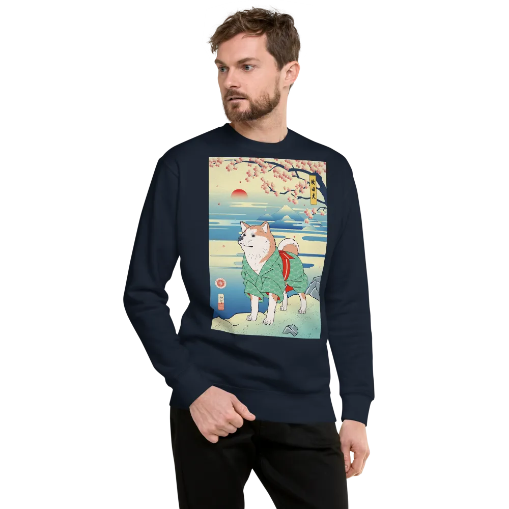 Dog Akita Funny Japanese Ukiyo-e Unisex Premium Sweatshirt - Navy Blazer / S