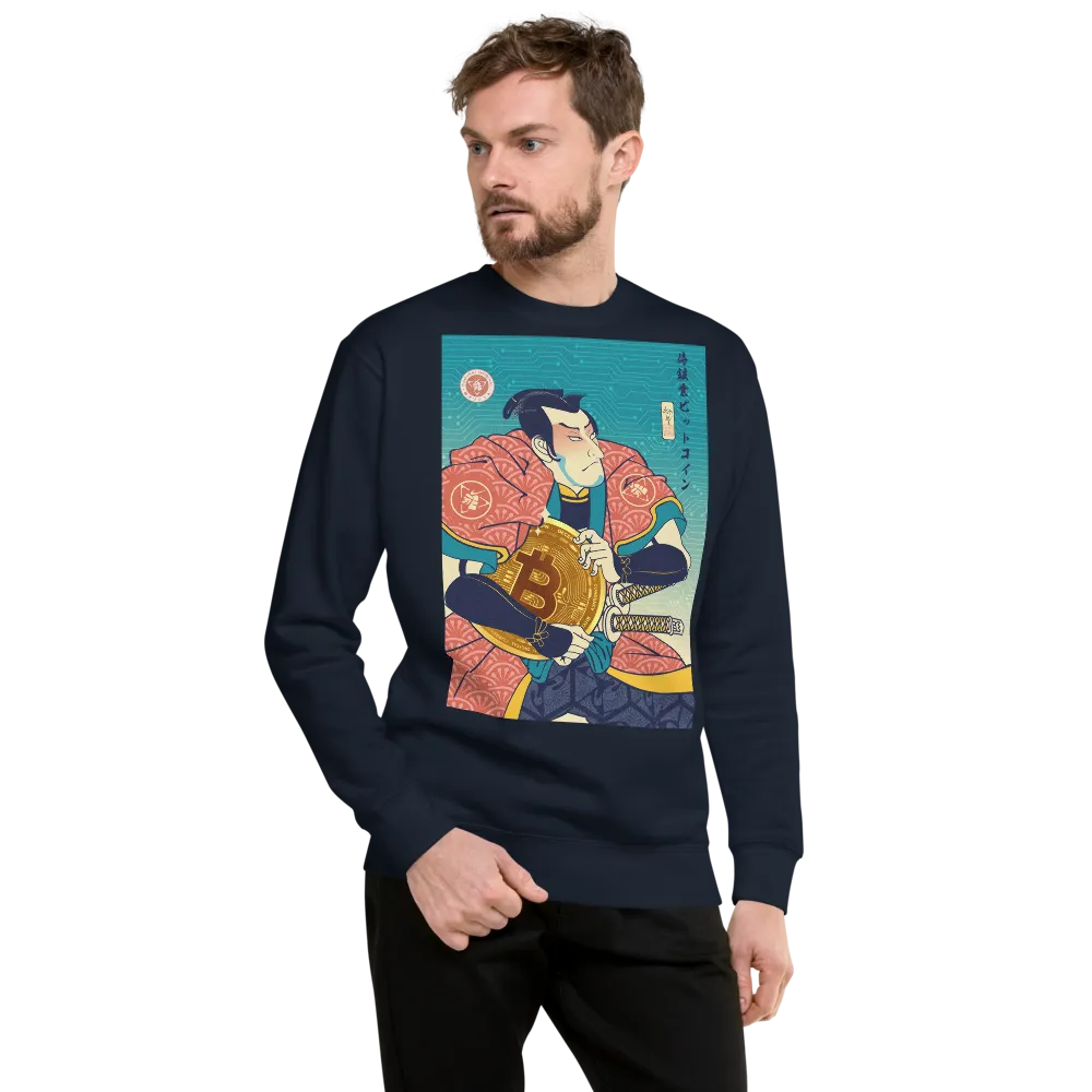 Samurai Bitcoin Mining Ukiyo-e Unisex Premium Sweatshirt - Navy Blazer / S