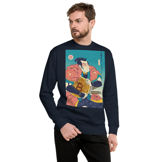 Samurai Bitcoin Mining Ukiyo-e Unisex Premium Sweatshirt - Navy Blazer / S