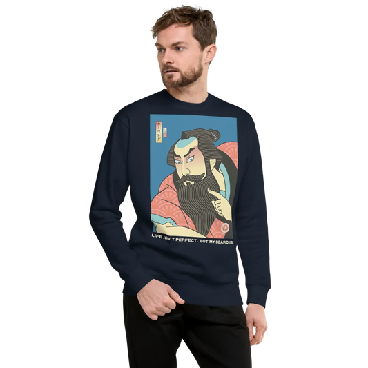 Samurai & Beard Japanese Ukiyo-e Unisex Fleece Pullover - Samurai Original