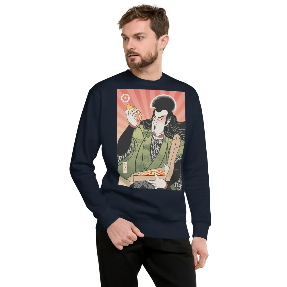 Samurai & Pizza Fast Food Japanese Ukiyo-e Unisex Fleece Pullover - Samurai Original