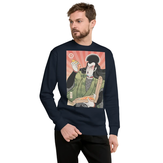 Samurai & Pizza Fast Food Japanese Ukiyo-e Unisex Fleece Pullover - Samurai Original