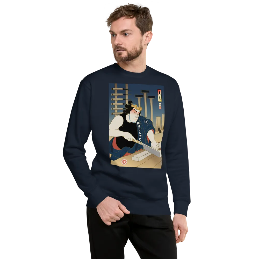 Samurai Carpenter 4 Wood Artisan Ukiyo-e Unisex Fleece Pullover - Samurai Original