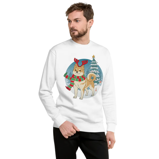 Dog Shiba Funny Christmas Japanese Ukiyo-e Unisex Premium Sweatshirt - White / S