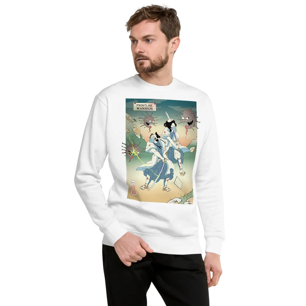 Doctor Nurse vs Virus Demon Japanese Ukiyo-e Unisex Premium Sweatshirt - White / S