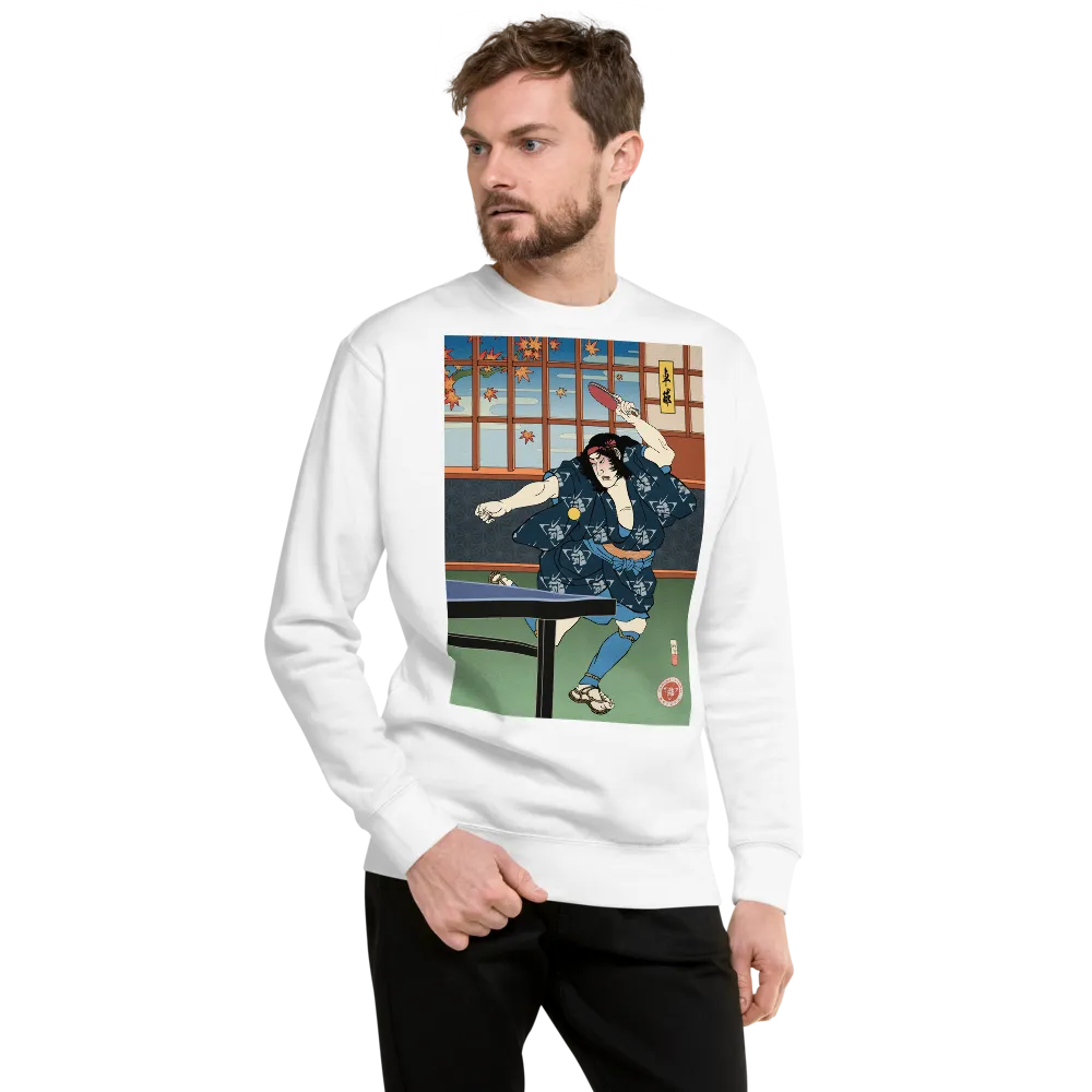 Samurai Table Tennis Ping Pong Ukiyo-e Unisex Fleece Pullover - Samurai Original