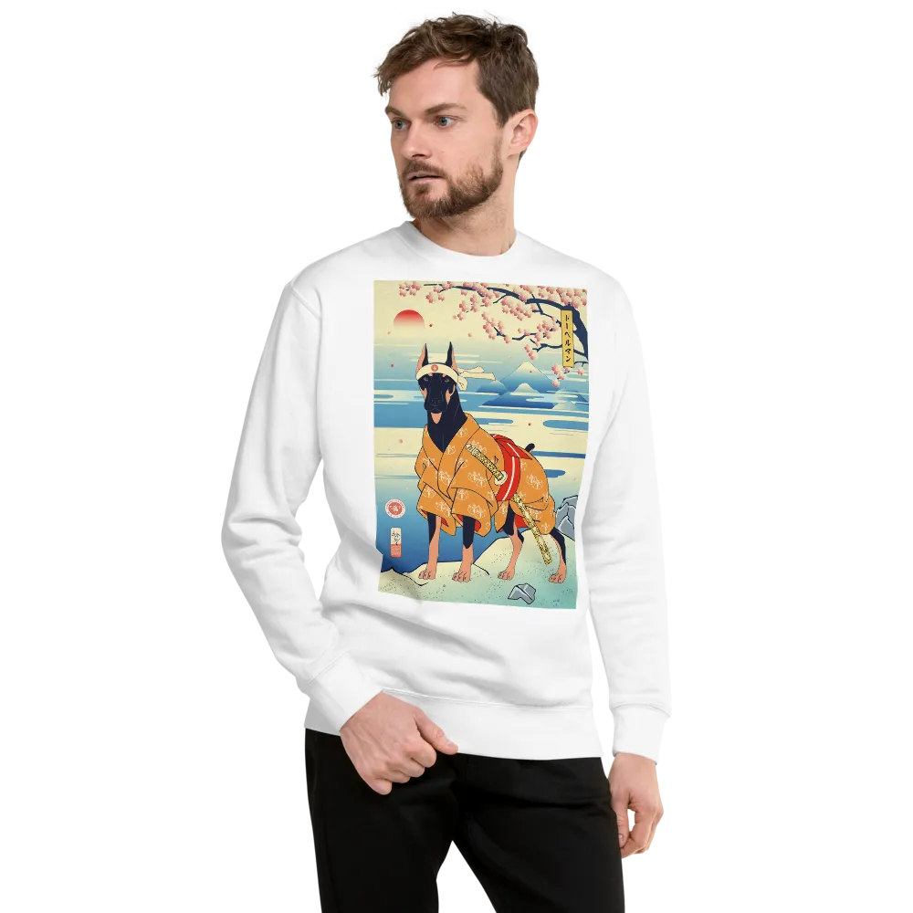 Dog Doberman Pinscher Japanese Ukiyo-e Unisex Premium Sweatshirt - White / S