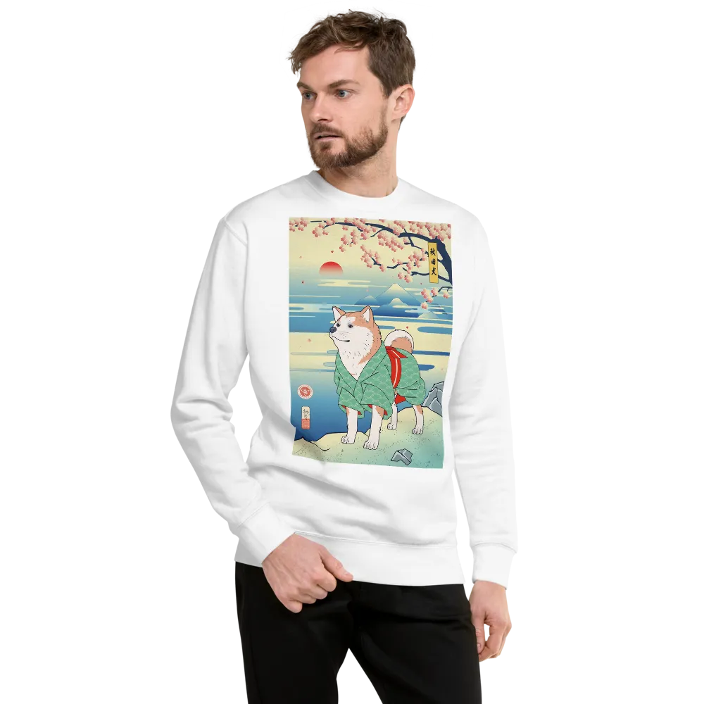 Dog Akita Funny Japanese Ukiyo-e Unisex Premium Sweatshirt - White / S