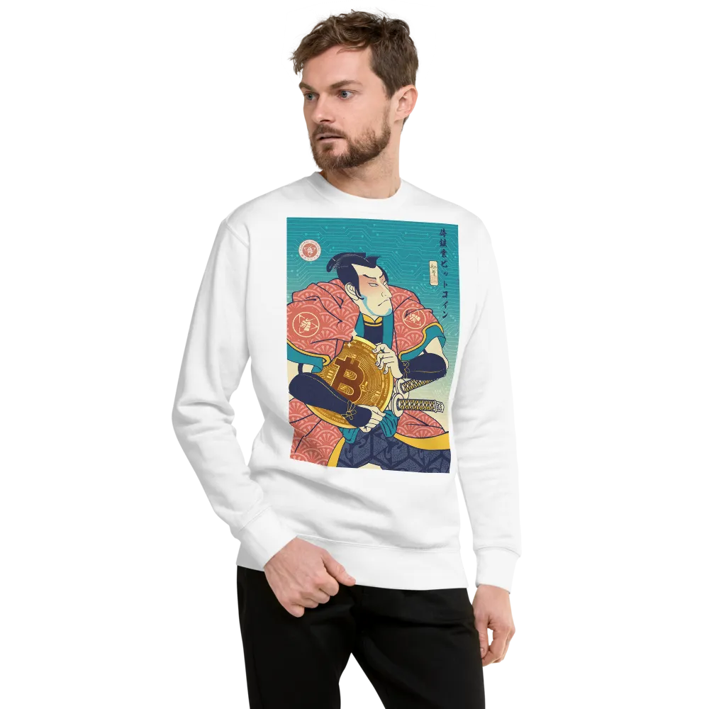 Samurai Bitcoin Mining Ukiyo-e Unisex Premium Sweatshirt - White / S