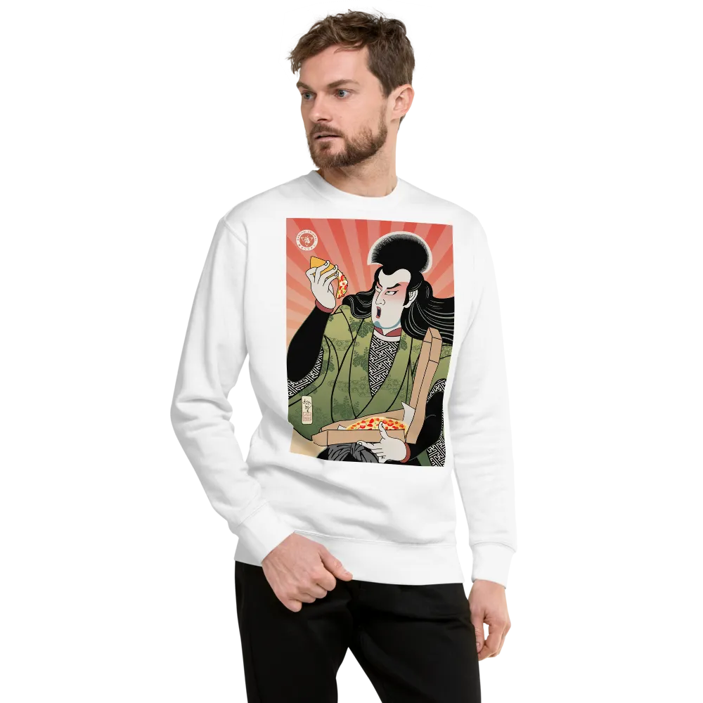 Samurai & Pizza Fast Food Japanese Ukiyo-e Unisex Fleece Pullover - Samurai Original