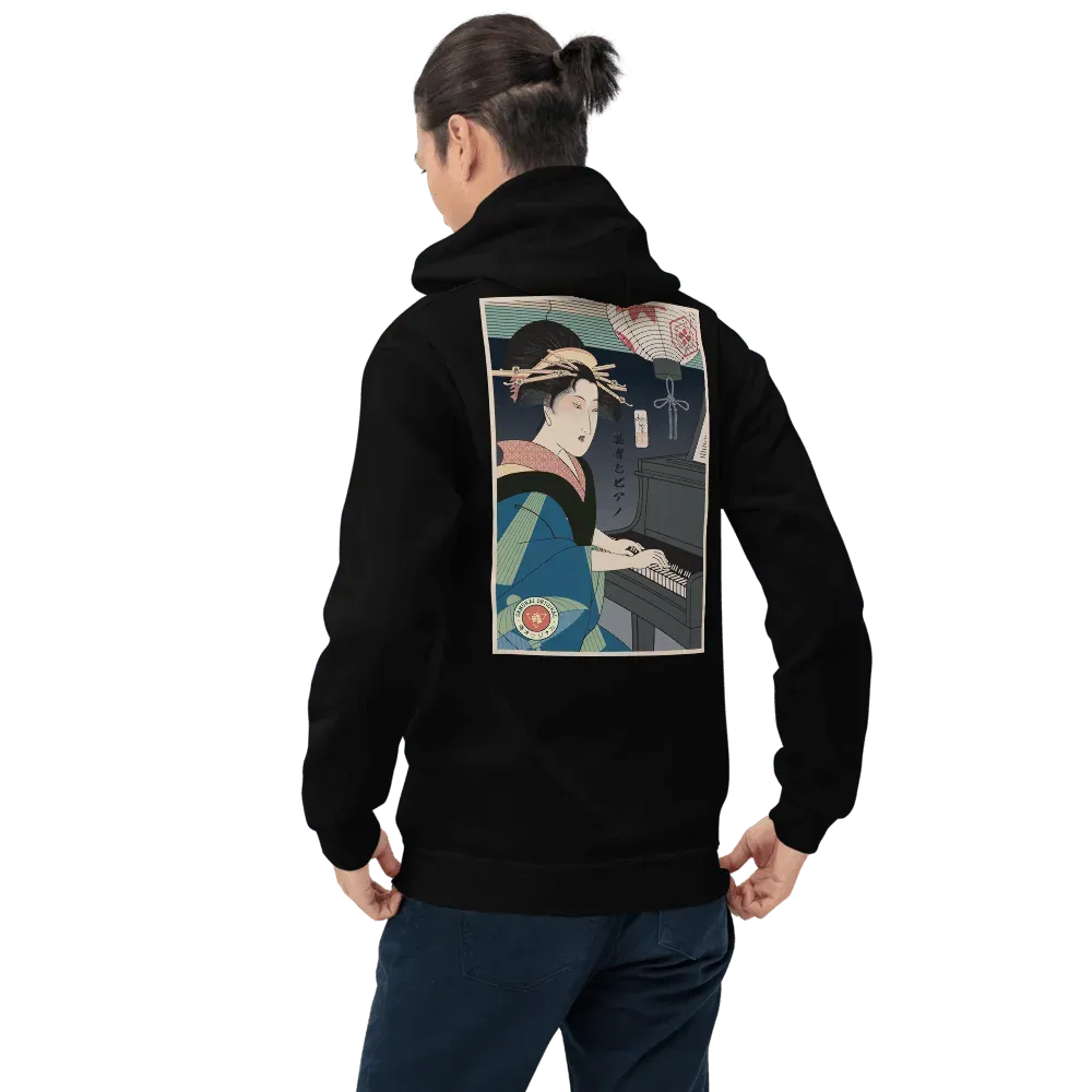 Geisha Piano Player Music Japanese Ukiyo-e Unisex Hoodie - Black / S