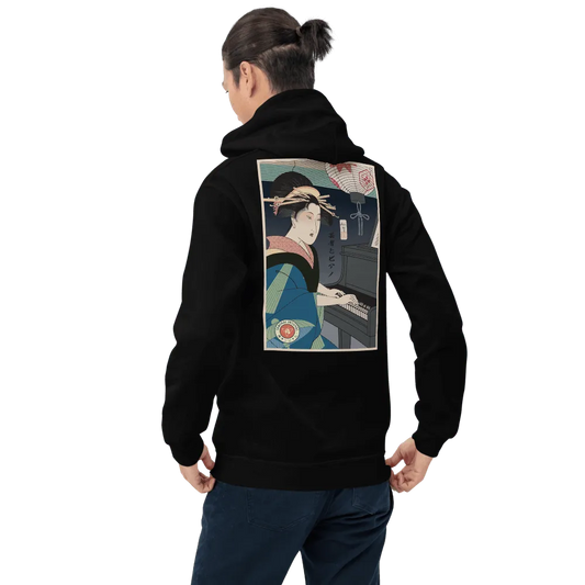 Geisha Piano Player Music Japanese Ukiyo-e Unisex Hoodie - Black / S