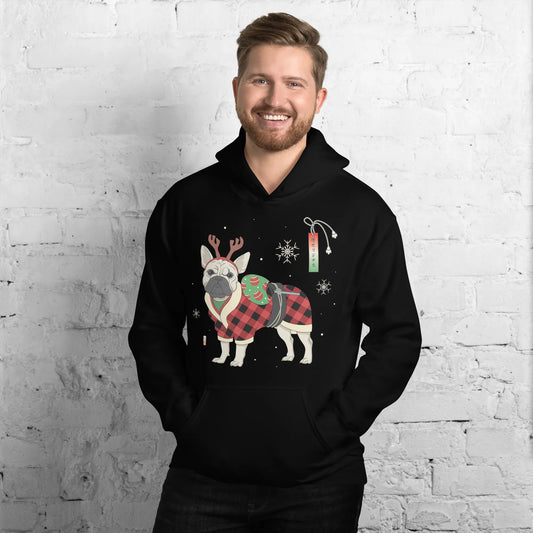 French Bulldog Funny Christmas Japanese Ukiyo-e Unisex Hoodie - Black / S