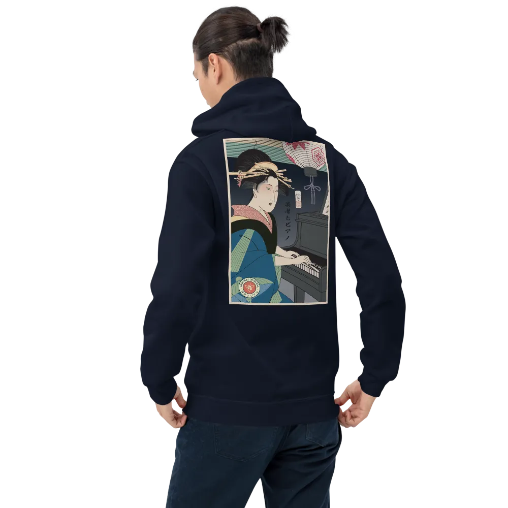 Geisha Piano Player Music Japanese Ukiyo-e Unisex Hoodie - Navy / S