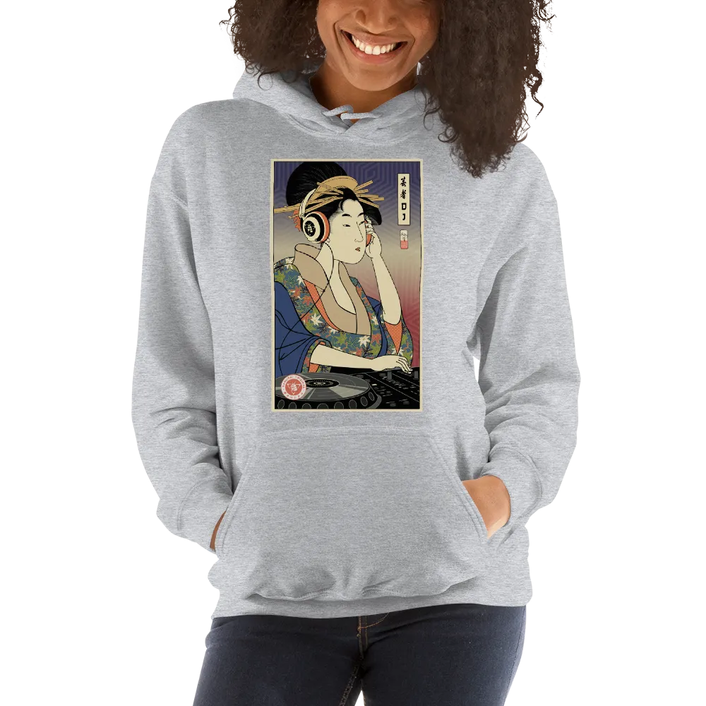 Geisha DJ Turntable Music Japanese Ukiyo-e Unisex Hoodie - Sport Grey / S