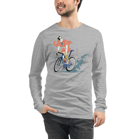 Samurai Bicycle Racing Ukiyo-e Unisex Long Sleeve Tee - Athletic Heather / S