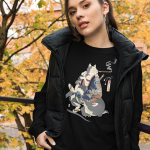 Cat and Mouse Funny Japanese Ukiyo-e Unisex Long Sleeve Tee -