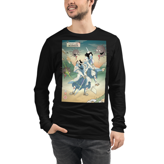 Doctor Nurse vs Virus Demon Japanese Ukiyo-e Unisex Long Sleeve Tee - Black / S