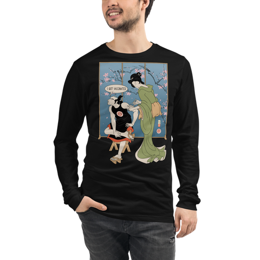 Samurai I Got Vaccinated Ukiyo-e Unisex Long Sleeve Tee - Black / S