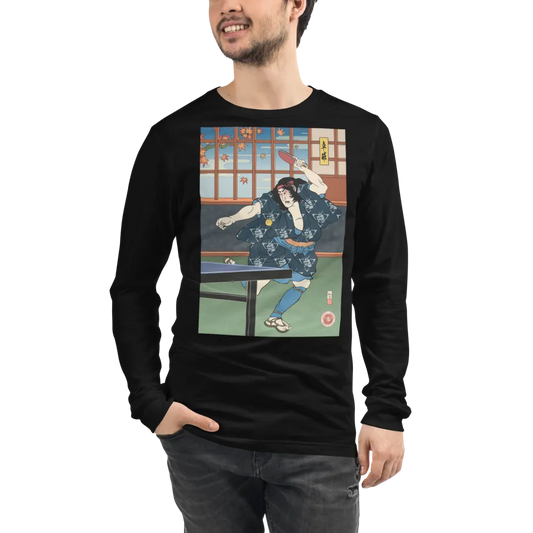 Samurai Play Table Tennis Ping Pong Ukiyo-e Unisex Long Sleeve Tee