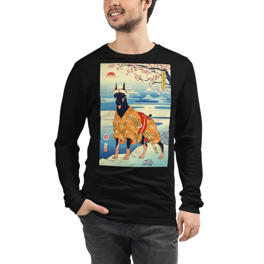 Dog Doberman Pinscher Japanese Ukiyo-e Unisex Long Sleeve Tee - Black / S