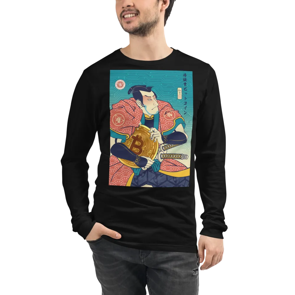 Samurai Bitcoin Mining Ukiyo-e Unisex Long Sleeve Tee - Black / S