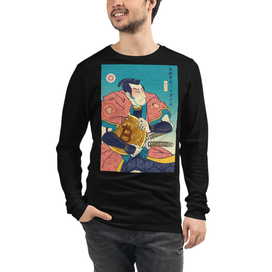 Samurai Bitcoin Mining Ukiyo-e Unisex Long Sleeve Tee - Black / S