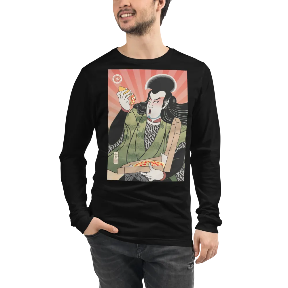 Samurai & Pizza Fast Food Japanese Ukiyo-e Unisex Long Sleeve Tee - Samurai Original