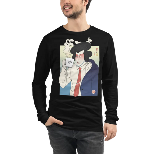 Samurai Drink Coffee Ukiyo-e Unisex Long Sleeve Tee