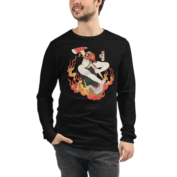 Samurai Firefighter Fireman Ukiyo-e Unisex Long Sleeve Tee - Samurai Original