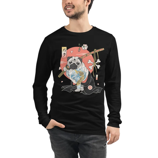 Samurai Pug Dog Ukiyo-e Unisex Long Sleeve Tee