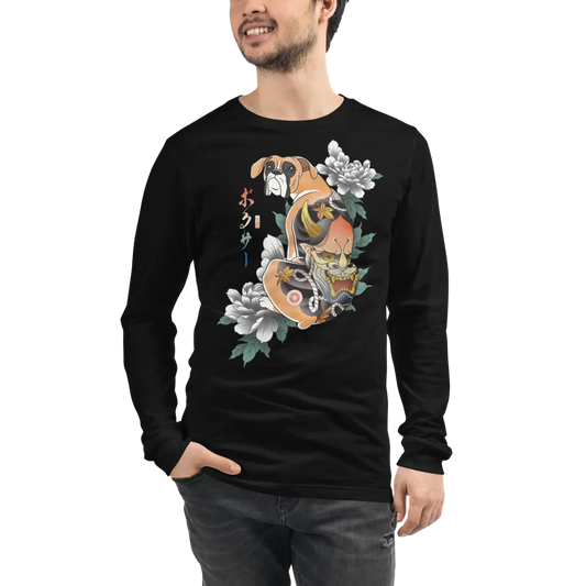 Samurai Boxer Dog Ukiyo-e Unisex Long Sleeve Tee - Samurai Original