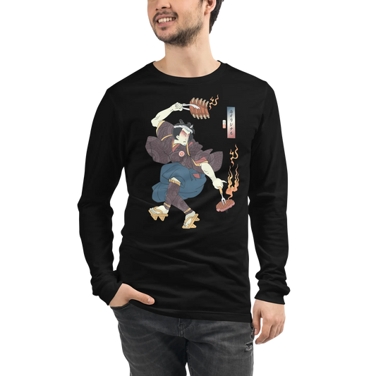 Samurai BBQ Barbecue Funny Ukiyo-e Unisex Long Sleeve Tee - Samurai Original